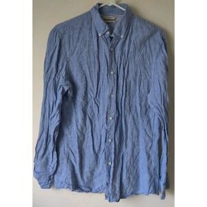 Mango Man Men's 100% Linen Button Down Long Sleeve Shirt Blue Size‎ Medium